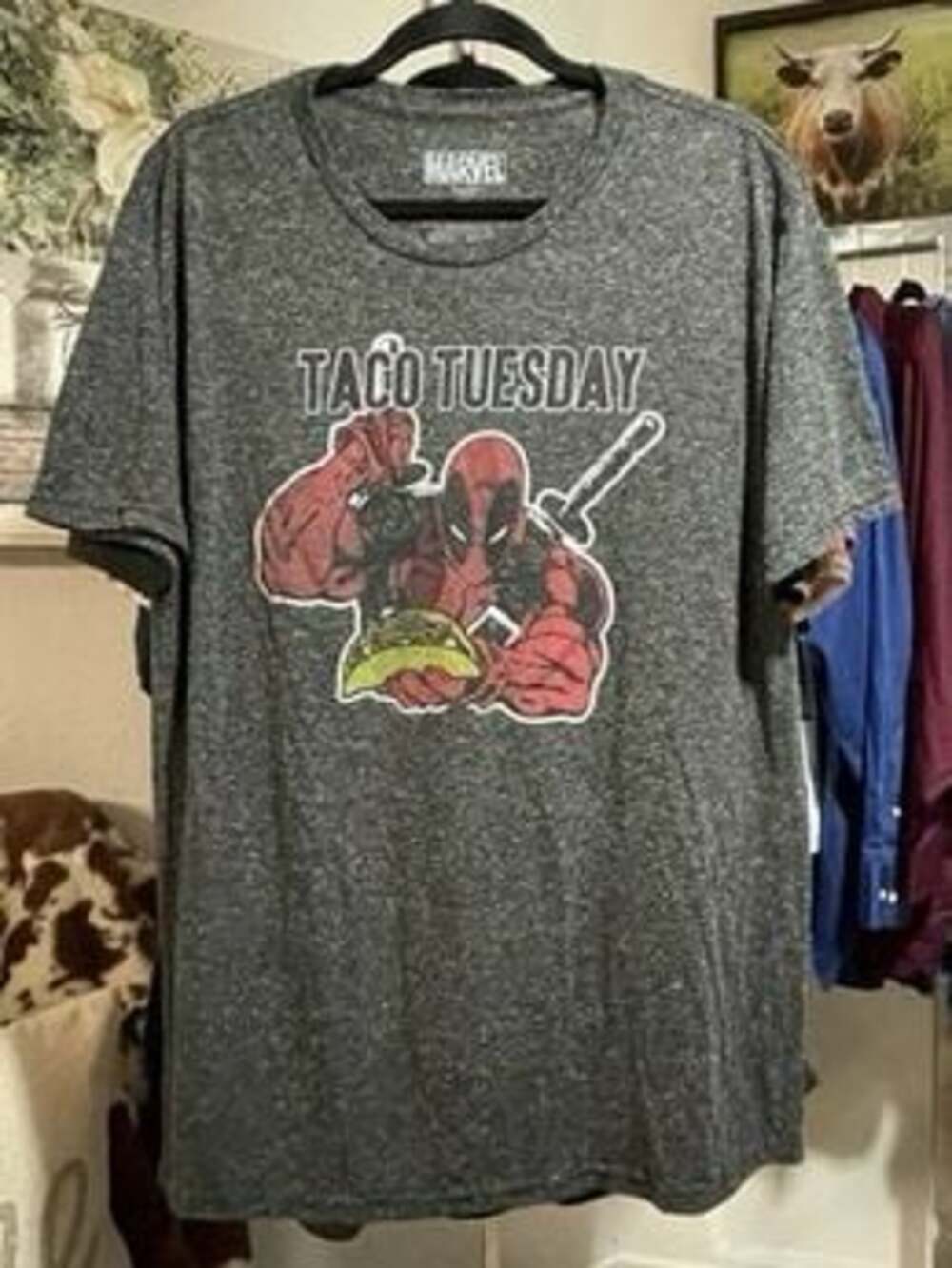 Deadpool Marvel Comics "Taco Tuesday" Heather Black T-Shirt 2XL
